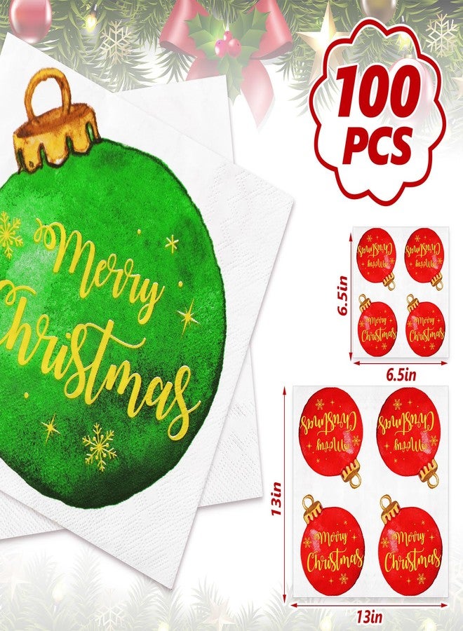 وولاين مجموعة مناديل ورقية لعيد الميلاد من والين، ١٠٠ قطعة - أحمر، أخضر - طبقتان - ١٣ × ١٣ بوصة - مناديل للاستخدام مرة واحدة - لوازم حفلات غداء عيد الميلاد - Image 2